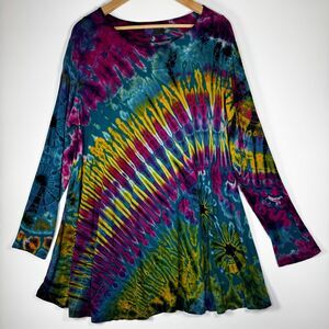 Purple Moon Tunic Top Womens Standard Size Tie Dye Flared Hem Colorful Festival
